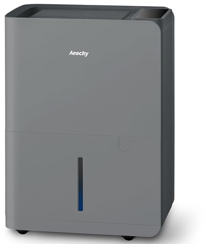 AEOCKY Deshumidificador 25 l/día, Secado de Ropa, Depósito 2,7 l | Para dormitorio, baño y sótano; cubre 200 m³/50 m², drenaje continuo, ruedas, asa y pantalla LED de humedad