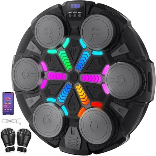 ROCKY&CHAO Music Boxing Machine Boxautomat – Wandmontierte LED Boxmaschine mit Musik & Bluetooth- & Spielmodi, Reaktionstraining & Boxtraining für Zuhause, mit Boxhandschuhen