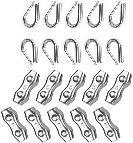 Anhoer 20x Drahtseilklemme Set mit Drahtseilklemmen und Drahtseil Kauschen für Stahlseil Seil Takelage Edelstahl 304 Duplex Klemme Kabelklemmen (10x M5 Seilklemmen+10x M5 Drahtseil Kauschen)