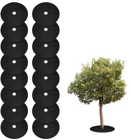 sourcing map Lot de 16 anneaux de paillage ronds non tissés de 32 cm pour protéger les mauvaises herbes, les plantes et les racines - Noir
