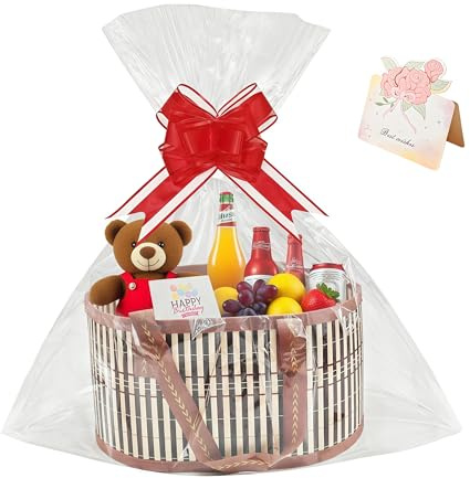 SDXCJY 5 cesti regalo vuoti con manici, fiocchi da tirare e carta triturata da riempire per baby shower, Natale, compleanno, matrimonio