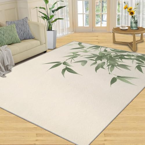 AUWUUA Alfombra de bambú 70 x 120 cm, con diseño de Hojas de bambú Verde Chino, Lavable, con Pintura de Tinta Japonesa para Dormitorio, Suave, Antideslizante, Zen, para Cocina, Entrada y Pasillo.