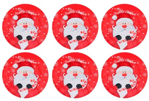 Acan Tradineur - Pack de 6 Bajoplatos Redondos Navideños Reutilizables - Diseño de Papá Noel - Fabricado en metal - Ideal para presentaciones de Dulces, Pasteles, etc. - Ø 33 cm - Color Rojo