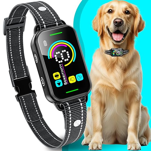 Dog Bark Collar for Large Medium Small Dogs - Smart AI 1S Stop Barking, Anti Barking Device & Dog Training Collar with Beep, Vibration & 8-Level Sensitivity, IP67 Waterproof, USB-C Fast Charge - Black