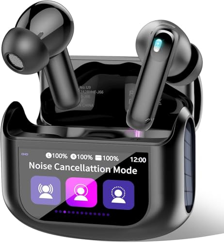 QXUFV Bluetooth Kopfhörer mit Touchscreen, In Ear Kopfhörer Kabellos Bluetooth 5.4 mit ANC/ENC Noise Cancelling Mic, 48Std Tiefer Bass Earbuds mit 5 EQ-Modi, USB-C, IP7 Wasserdicht Ohrhörer, Schwarz