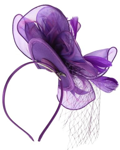 Healvian Serrage-tête Fascinateur en Maille Pourpre Pinces Détachables, Accessoire Chic en Tissu Soie, pour Mariage et Fête à Thème