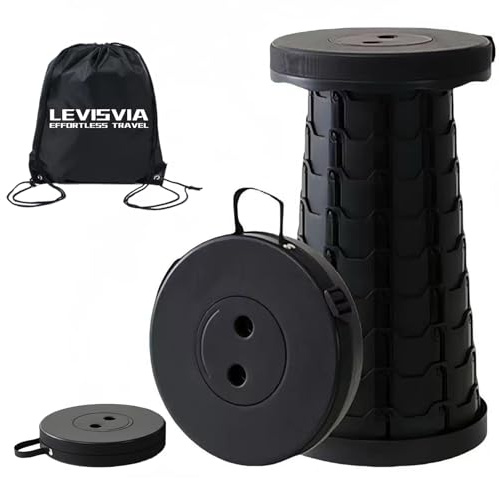 Levisvia 2026 Portable Folding Stool, 440lbs Capacity Telescopic Stool with Storage Bag - Lightweight & Sturdy Camping Chair for Hiking, Fishing, Garden, BBQ