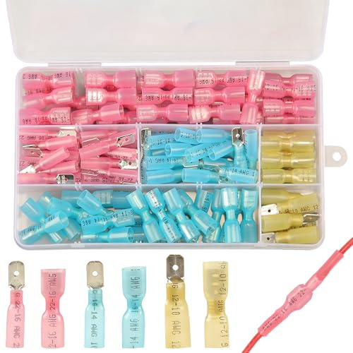 PAPAcroscoma 112pcs Heat Shrink Spade Connectors Kit, Male & Female Spade Wire Crimp Connectors, Waterproof Marine Grade Heat Shrink Butt Terminals, Electrical Connectors