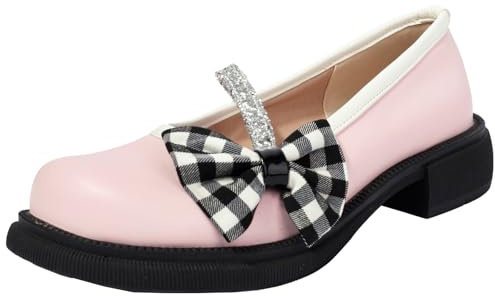BULVJ Women's Retro Round Toe Mary Jane Court Shoes with Bow Detail and Comfort Low Block Heel