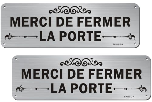 Panneau Merci De Fermer La Porte 2 Pack 25x8cm, Autocollant en Aluminium | avec 4 Pré-trous & Résistant aux Intempéries, pour Sécurité Maison/Entreprise, Facile à poser, Finition soignée