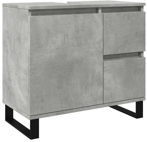 pokgdf Mobile lavabo grigio cemento per bagno con spazio e gambe in ferro, con supporto a parete e design industriale in legno