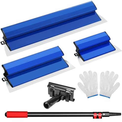 Spatule Enduit Lissage Set, (25cm, 40cm, 60cm) Lisseuse Enduit,tige télescopique 76 à 160 cm,couteau a enduire Set pour grand espace de travail, décoration murale
