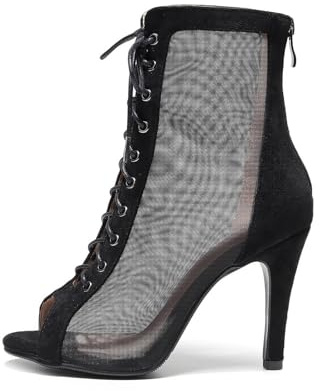 Generico Donna Trasparente Rete Peep Toe Stivaletti Stiletto Tacco Lacci Dietro Cerniera Scarpe Eleganti Stivaletti Sera Danza Festa Ballo Occasione Scarpe,Nero,39 EU