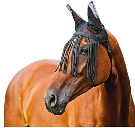 netproshop Weiche Fliegenmaske, Fliegenschutz mit Fransen Schwarz Shetty-XLFull, Auswahl:XL Full