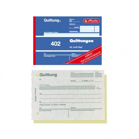 Herlitz 7876147 Quittungsblock A6 402 2x40 Blatt, 8er Packung (2x4), selbstdurchschreibend (2, A6 402 2x40 Blatt)