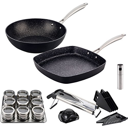 San Ignacio Vita: Set de Cuisine sain : Comprend des poêles : Wok Ø28 et rôtissoir 28 x 28 cm, Aluminium forgé, Compatible à Induction, Multicolore