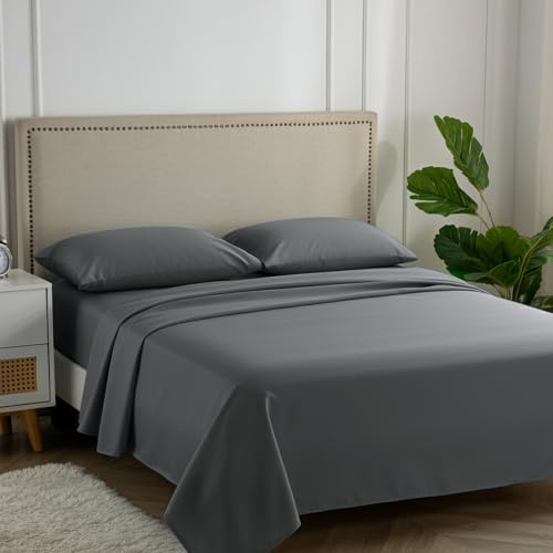 Carressa Linen 100% Egyptian Cotton Queen Sheet Set - 600 Thread Count Egyptian Cotton Queen Sheets Set (4 PC, Graphite Gray), Ultra Soft, Cooling, 16 Deep Pocket Sateen Weave Luxury Hotel Bed Sheet