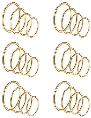 Masedy 24Pcs 20G 316L Stainless Steel Nose Rings Hoop Tragus Cartilage Helix Piercing Lip Septum Ring Gold Bendable
