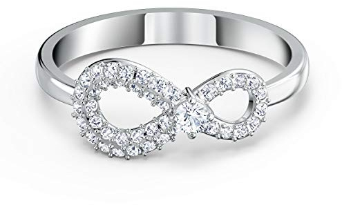 Swarovski Infinity Ring, Weißer und Rhodinierter Damenschmuck mit Infinity-Symbol und Funkelnden Swarovski Kristallen