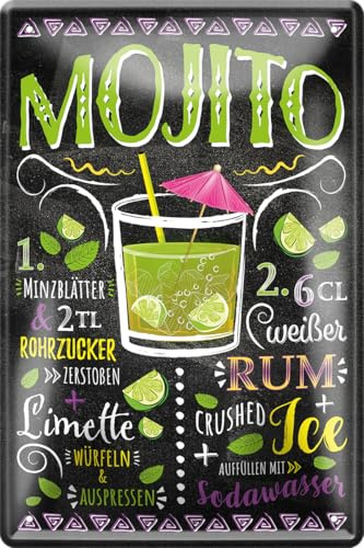 schilderkreis24 - Blechschilder Cocktail Rezept Mojito Deko Metallschild Schild für alle Bar Theke oder Pub Besitzer Geschenk zum Geburtstag oder Weihnachten 20x30 cm