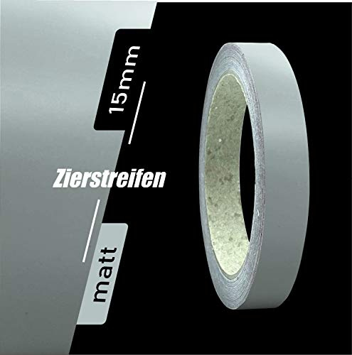 siviwonder Zierstreifen selbstklebend Folie Grau Matt matt 15 mm x 10 m Rolle Dekorband Auto Motorrad Boot Fahrrad Wohnwagen Helm Pinstripe Klebeband für Konturmarkierung Linien Dekoration Konturlinie