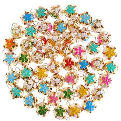 SOIMISS 50pcs Bastel Glocken Mini mit Blumen Muster 14mm Glöckchen farbige Schelle Schlittenglocken Handwerk Glocken für Weihnachten Geburstage Handwerk Anhänger