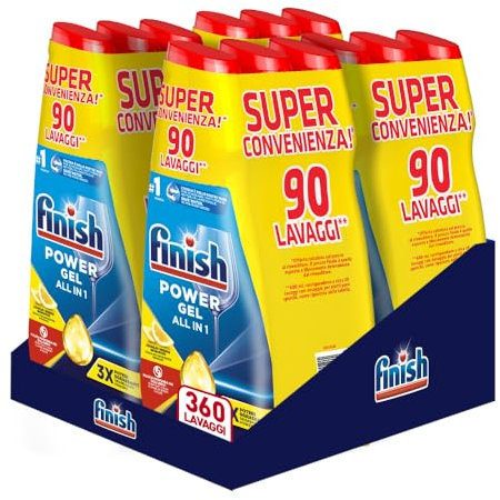 Finish Powergel Gel Detersivo per Lavastoviglie Liquido, Multiazione, Poteri Sgrassanti, Limone, Multicolore, 600 ml, Confezione da 12