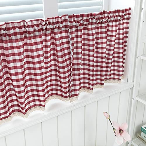 A.Monamour Tenda a quadri in lino rosso a quadretti bianchi con tasca per asta, tenda mezza corta, per piccole finestre, cucina, bar, bagno, camera da letto