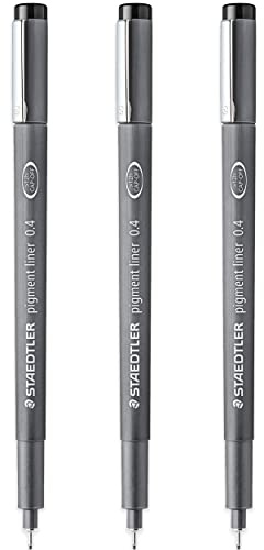 STAEDTLER 308 04-9 Pigmentliner-Fineliner, 0,4 mm Spitze, schwarze Tinte, 3 Stück
