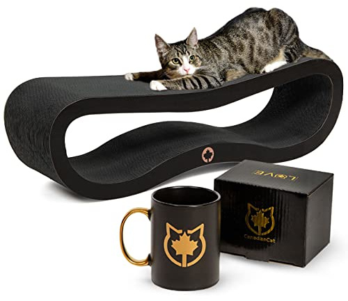CanadianCat Company ® Kratzbrett Orbit 2.0 gemastert - Black Edition + Limitierte Love Tasse | Kratzwelle, Kratzpappe