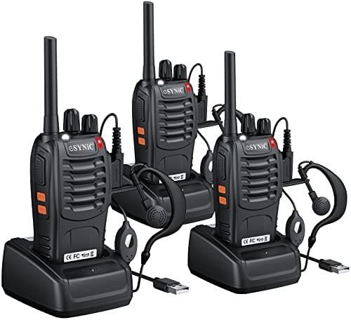 eSynic 3 Stück Walkie Talkie wiederaufladbares VOX Radio PMR 0,5 W 16 Kanäle 1-1.5KM Reichweite tragbarer Sprechfunkgerät mit USB Ladegerät für Fahrradtouren Shop Survival Cycling