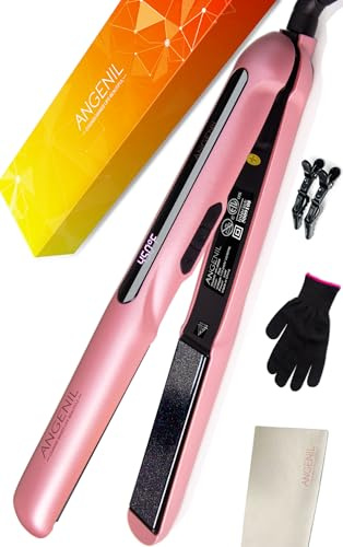 ANGENIL Plancha plana de viaje portátil profesional, Plancha de pelo de cerámica para rizador en uno, Plancha plana de turmalina de 1 pulgada para mujer, Plancha de peinado de doble voltaje