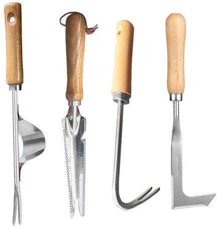 4 Stück Unkrautstecher Gardena, Manueller Unkrautjäter, Unkrautstecher mit stiel, Unkraut Entferner Gerät, Wurzeljäter, Unkrautjäter Edelstahl, mit 5 in 1 Mini Schaufel, für Gemüse Blumen Graben