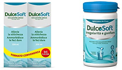 Dulcosoft, Dispositivo Medico, Soluzione Orale Liquida, Lassativo, Sollievo, Stitichezza, 250+250 ml & Irregolarità E Gonfiore, Lassativo, Trattamento Stitichezza, Confezione 200g
