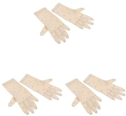 3 Set Elastische Mädchen Handschuhe mit Strass für Eiskunstlauf Wettbewerb L