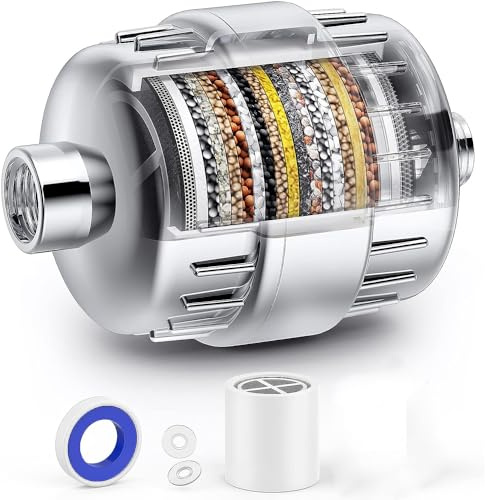 YOUNLEN 20 éTapes Filtre De Douche,Filtre De Douche Adoucisseur D'Eau,Filtre De Pomme De Douche Anticalcaire, Adapté à L'Eau Dure, éLimine Le Chlore Et Les MéTaux Lourds