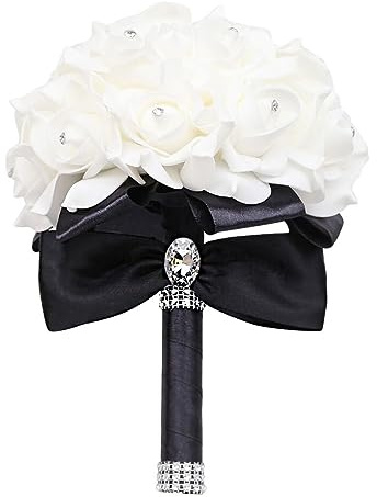 yuwqqoajv Eleganter und romantischer Rosenstrauß für stilvolle Hochzeitszeremonie PE Blumen Brautstrauß Hochzeitsdekorationsmaterialien, Schwarzes Band