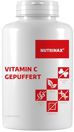 NUTRINAX | Vitamin C gepuffert | 500mg | 365 vegane Kapseln | magenfreundlich und pH-neutral | Jahresvorrat | hochdosiert | vegan
