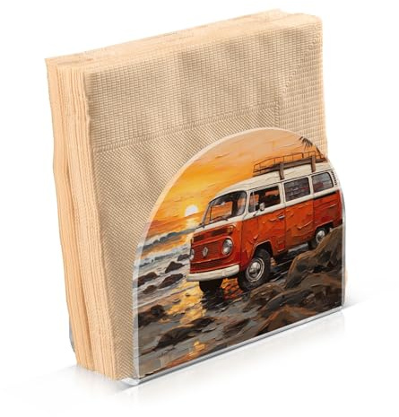 Serviettenhalter, roter Bus am Strand, Serviettenhalter für Tische, Küche, Restaurant, Heimdekoration, Cartoon, dekorativer Halter für Abendessen, Papierservietten