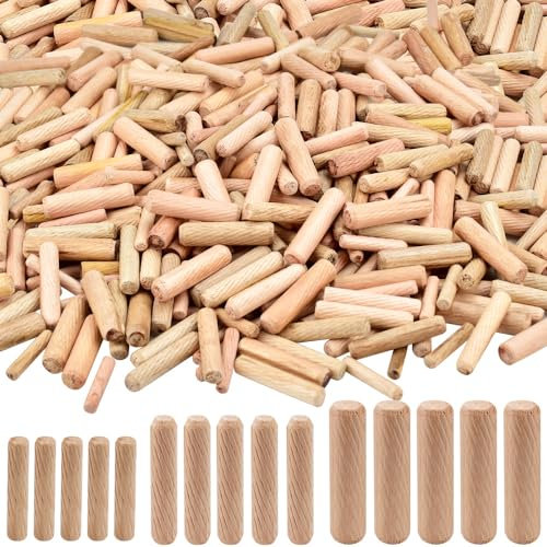 NAROSEBE 600 Pezzi Tasselli in Legno, Spine M6 M8 M10 Scanalate, Perni di Legno Duro Assortimento per Mobili, Porte, Artigianato e Fai da Te