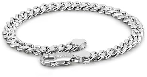 Dankadi Kubanskt fint armband, 3 mm, 4 mm, 5 mm, 925 sterlingsilver, mjuk pansarkedja, kubansk mesh, fin, rock, punk, hiphop, Miami, present, smycken, födelsedagsfest, för herr och dam, 8.5, Silver