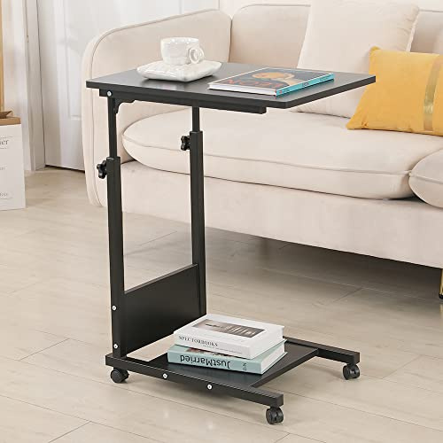Beistelltisch mit Rollen,Pflegetisch Beistelltisch höhenverstellbar,Computertisch Beistelltisch Laptoptisch PC Tisch mit Rollen für Büro,Betttisch Pflegebett,Schrebitisch (Schwarz (56.5.37.95cm))