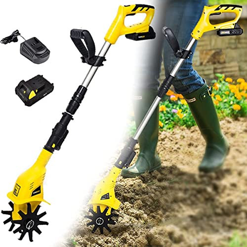 Motozappa da Giardino, Motozappa Manuale, con Batteria al Litio 4000Mah e Caricabatterie, Motozappa Elettrica Senza Fili da 20 V, Coltivatore Portatile per Giardini con Maniglia Re