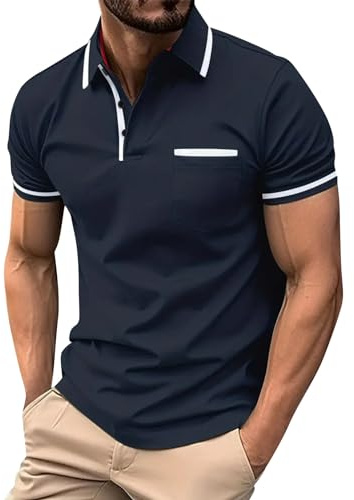 Poloshirt Herren, Einfarbige/Drucken T Shirts Männer, Hemd Herren Kurzarm T-Shirt Sommer Golf Sports Polohemd mit Tasche