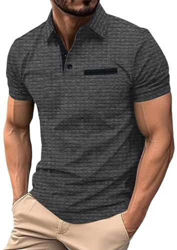 Kobilee Poloshirt Herren Waffel-Shirt Kurzarm mit Brusttasche Poloshirts Sommer Slim Fit Shirts Golf Tennis Sportshirt Leichte Stretch Tops Funktions Bekleidung Bequeme Casual Herrenmode Oberteile