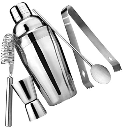 BEBEMOKO 5stücke Cocktailshaker Barkeeper Werkzeuge Mixology Zubehör Für Bar Pub Club Restaurant Silber