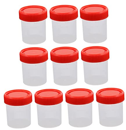 iplusmile 10 Vasos de Muestra de Orina de 60 Ml Tapa de Rosca, Material Pp, Color Rojo, para Análisis Médicos y Pruebas de Laboratorio