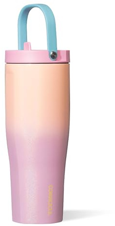 Corkcicle Go Cup - Vaso aislado XL con tapa y popote, 30 onzas, botella de agua reutilizable que mantiene las bebidas frías durante 12 horas, vaso apto para portavasos, diseño a prueba de fugas