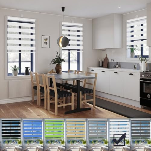 Verdunkelungsrollo Klemmfix 70 x 300 cm Sichtschutz Sonnenschutz Fensterrollo Zebrarollo Seitenzugrollo Inkl. Montagematerial für Fenster Und Tür, Weiß