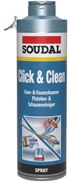 Soudal Click & Clean Gun & PU Foam Cleaner Spray Click & Fix Aerosol Clear 500ml Canister, Solvent Based, Cleaning And Maintenance, Quick & Easy to Use